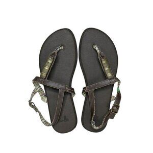 New Sanuk‎ Strappy Sandals Women's Size 7 Brown Metallic Beads Boho